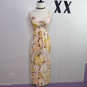 Volcom Sundress Oh Lei Floral Maxi Dress Tropical Smocked Cutout Pockets L